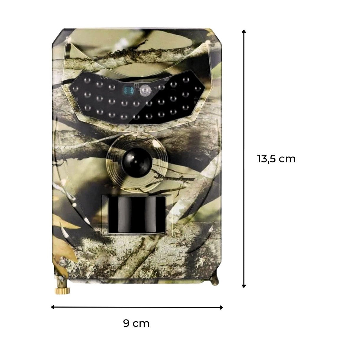 vue de face avec mesures de la caméra de chasse nocturne