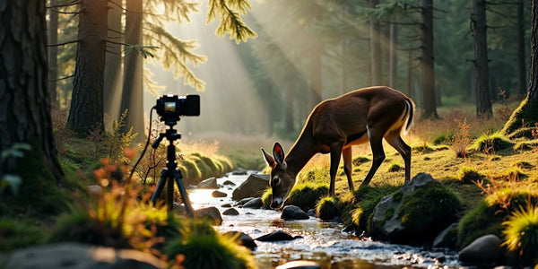 Caméra capturant un cerf dans une forêt