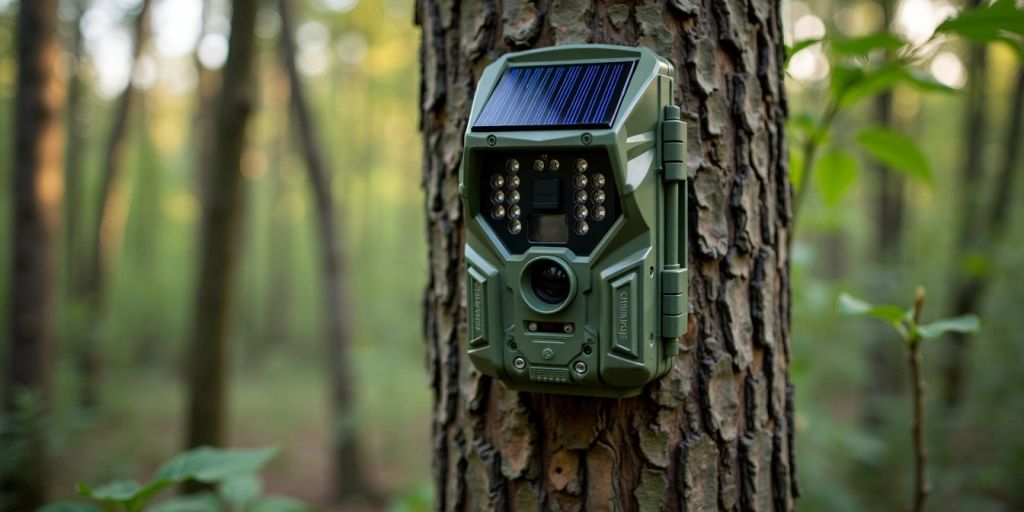 Caméra de chasse solaire en forêt