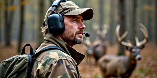 Un chasseur portant un casque de qualité dans la nature.