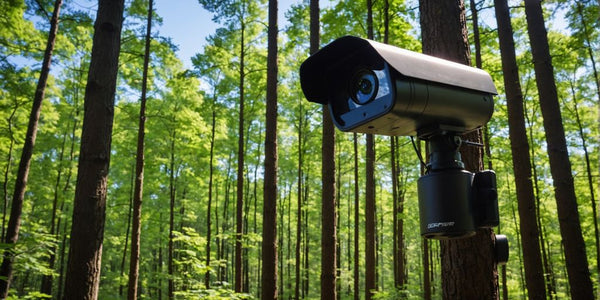 Caméra de surveillance montée sur un arbre en forêt