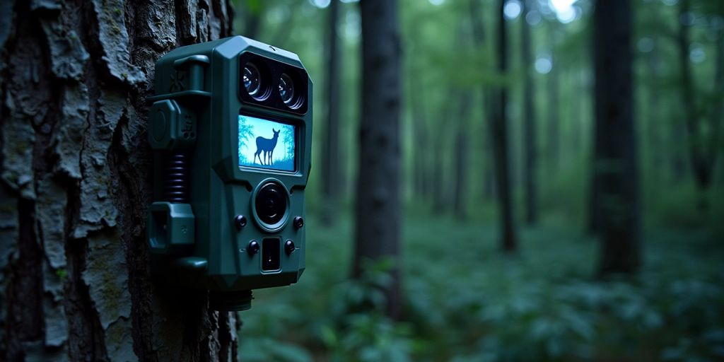 Caméra de chasse nocturne montée sur un arbre